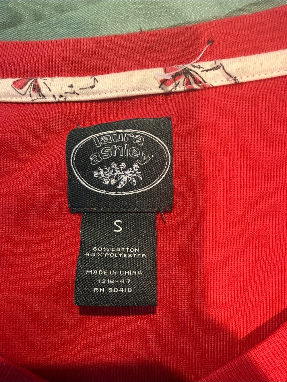 Laura Ashley Red Long-Sleeve Tee with Pocket Bow - Picture 2 of 3